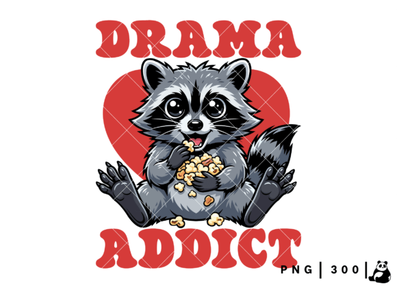 Funny Drama Addict Raccoon Valentine PNG Graphics for T-Shirt Designs