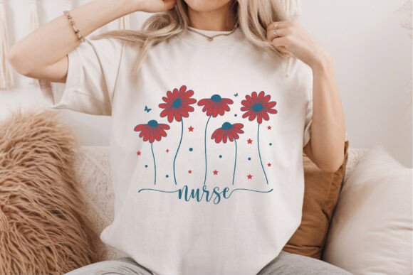 Nurse 4th of July Floral SVG, Flower Usa Graphics