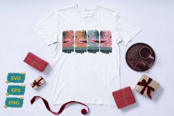Retro Pastel Flamingos and Palm Trees Graphics for T-Shirt Designs